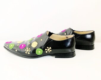 Comme Des Garcons Embroidered Design Black Leather Shoes - Etsy