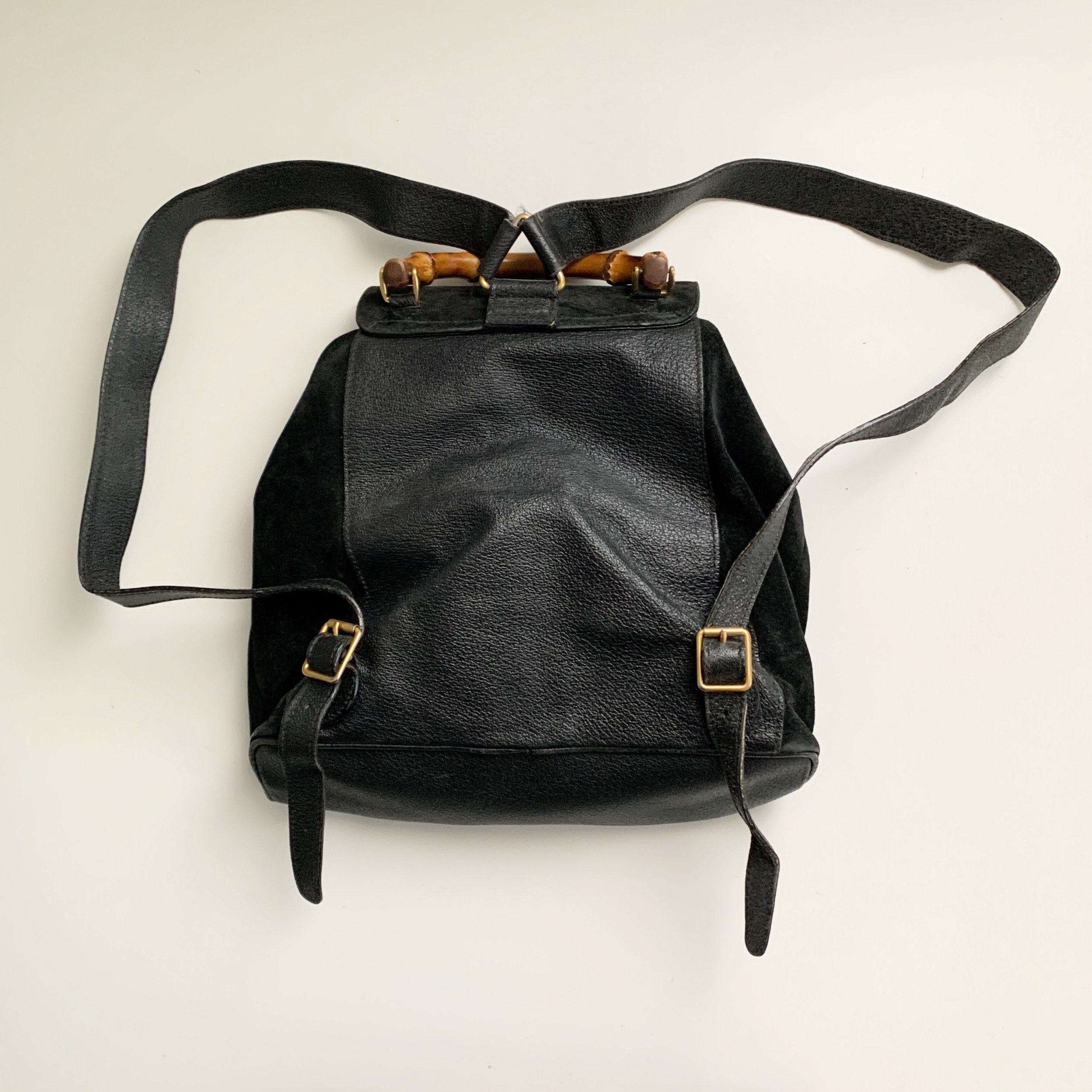 Gucci Vintage Bamboo Black Leather Backpack - Etsy