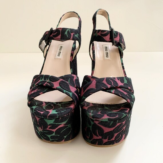 Miu Miu Jacquard Embroidery Wedge Sandals - Etsy
