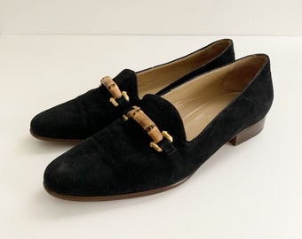 Gucci vintage Black suede bamboo loafer shoes