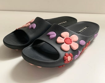 靴 Vintage Prada Bouquet Sandals 36 Prada Vintage Red Brown Floral Bouquet Bow Detail Ankle