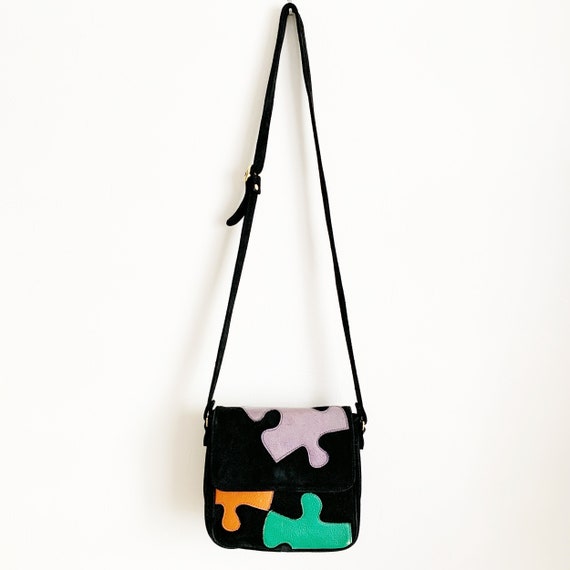 MOSCHINO SUEDE LEATHER HANDBAG モスキーノ スエード レザー Moschino Genuine Leather Suede Handbag Black Jigsaw Puzzle