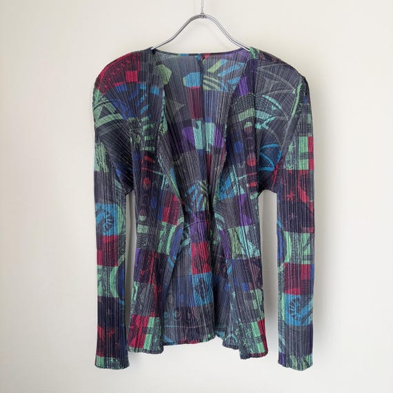 PLEATS PLEASE Issey Miyake Multi Print Pleated Cardigan - Etsy