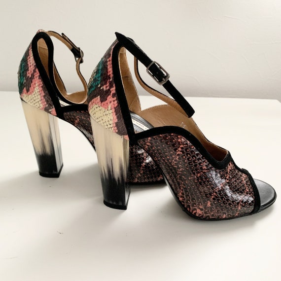 Dries Van Noten Pink Python embossed strap sandals - image 6
