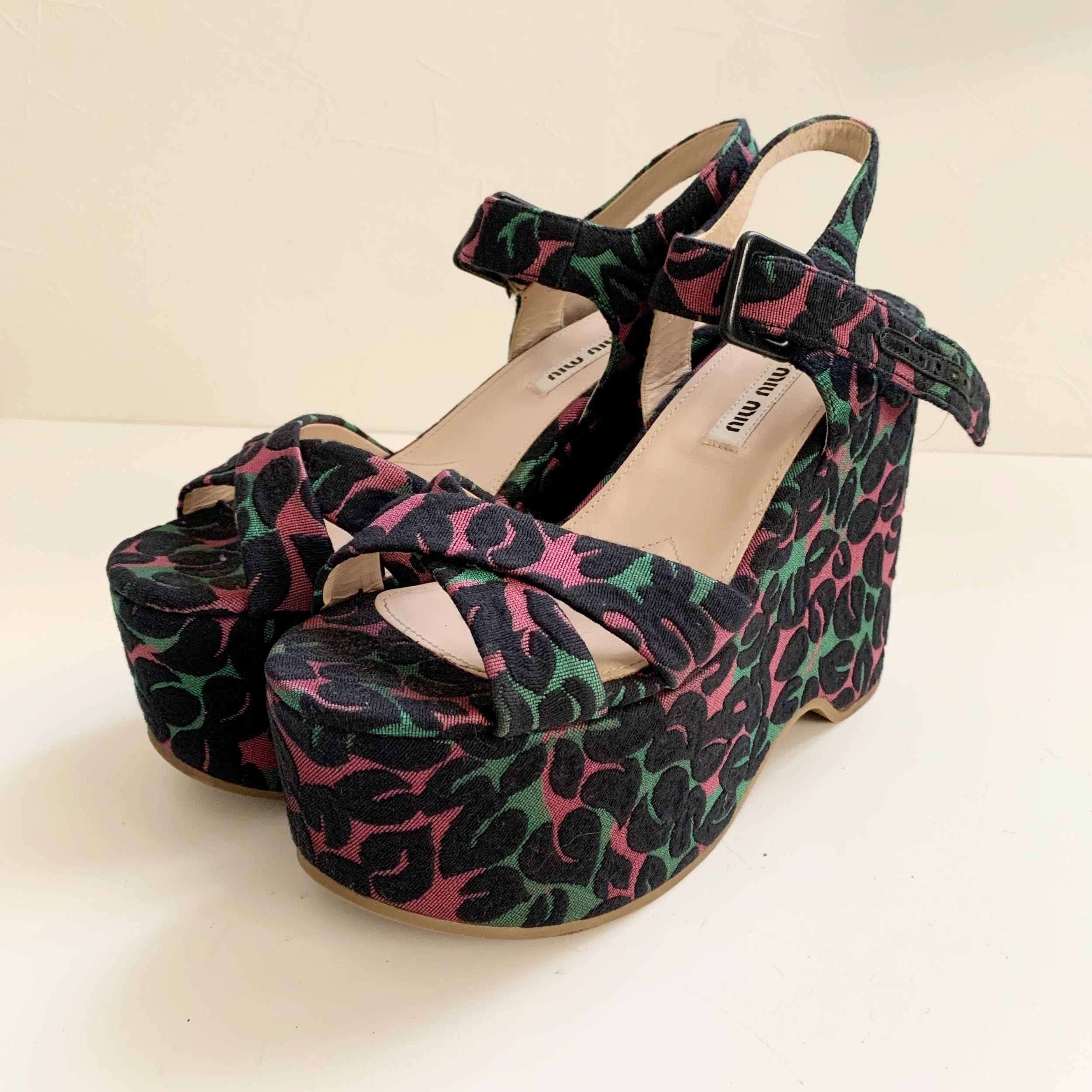 Miu Miu Jacquard Embroidery Wedge Sandals - Etsy