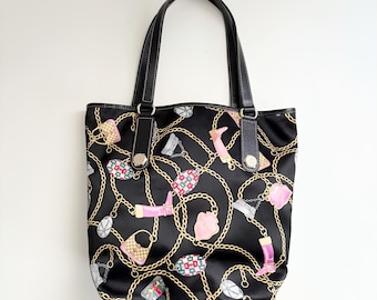 Torba typu tote z satyny Gucci vintage z nadrukiem łańcucha