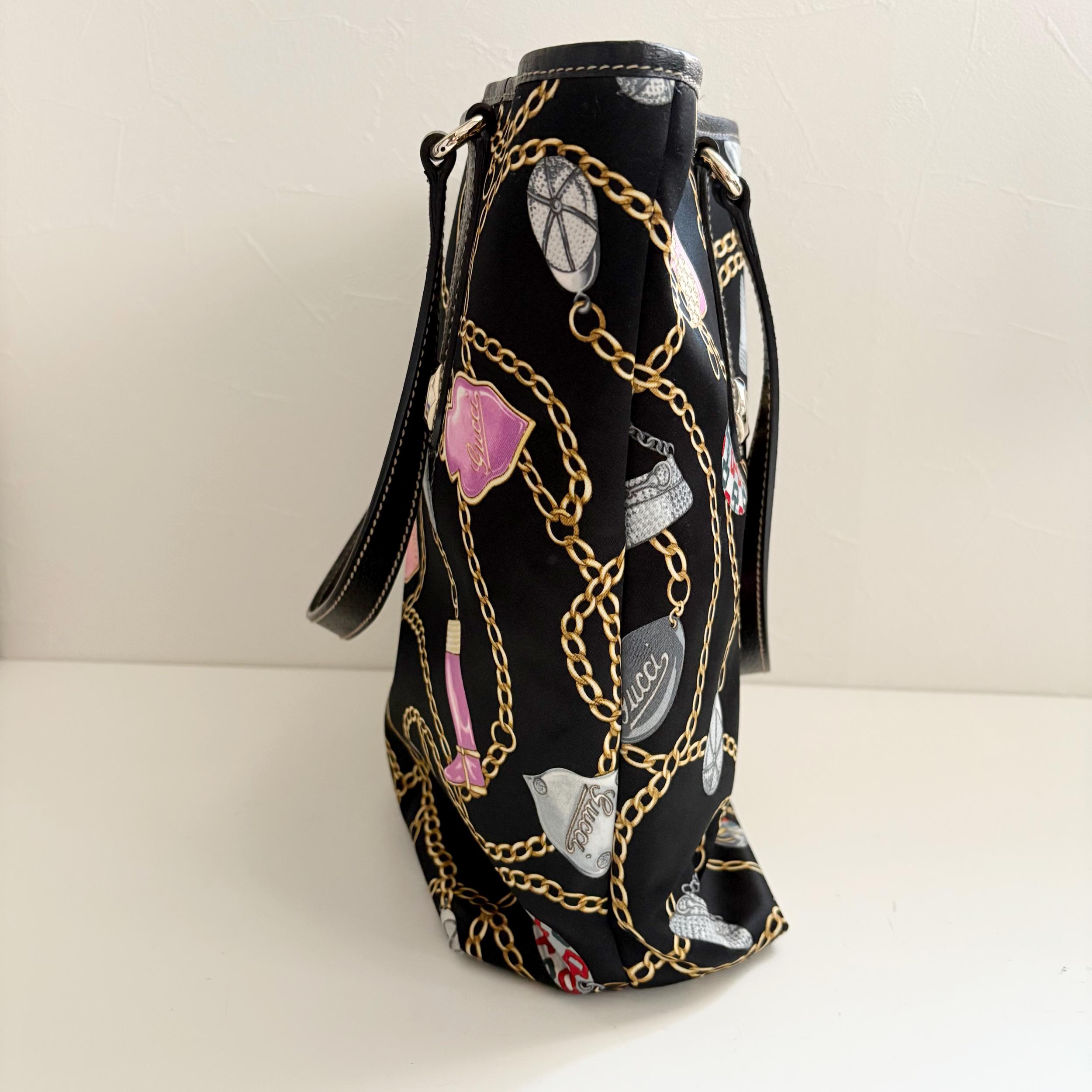 Gucci Vintage Chain Print Satin Leather Tote Bag - Etsy