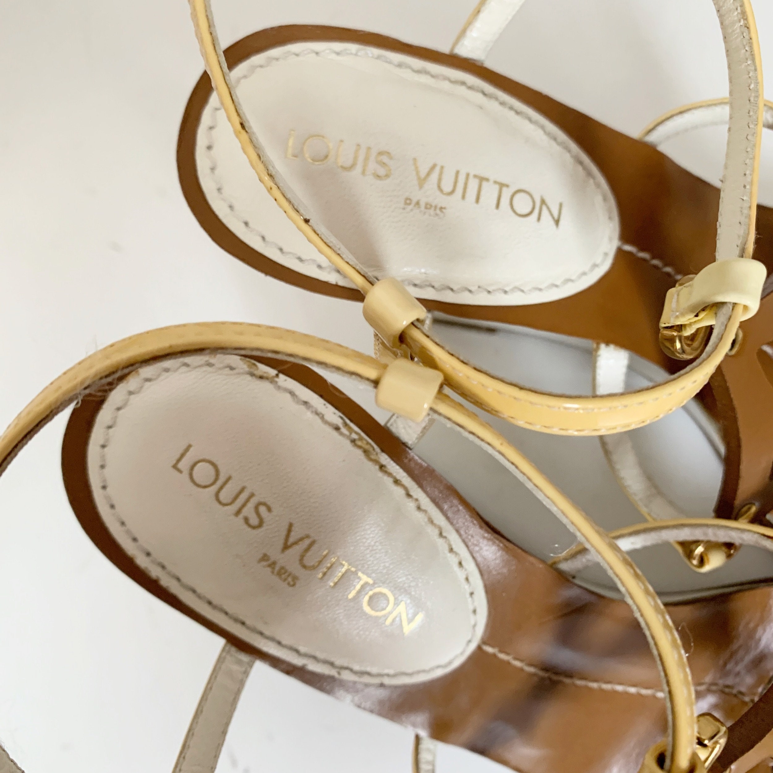Louis Vuitton Monogram Flower Wedge Sole Back Strap Sandals