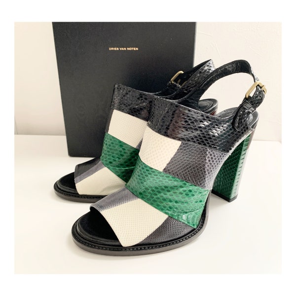 Dries Van Noten embossed leather tortoiseshell heel sandal