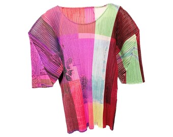 PLEATS PLEASE カットソー　水墨画　花　　和柄 PLEATS PLEASE カットソー 水墨画 花 和柄