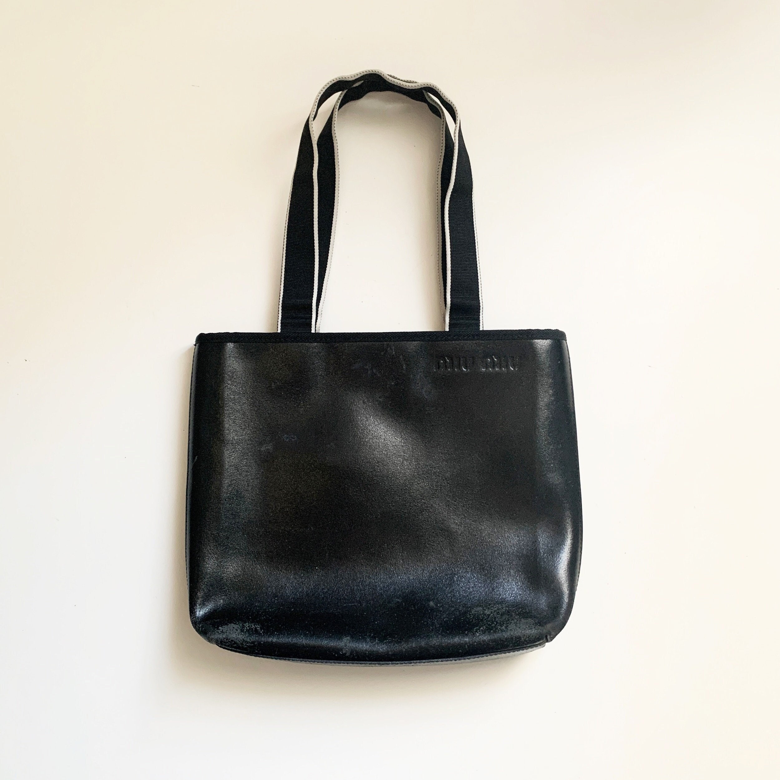 Miu Miu Archive Vintage Black Leather Tote Handbag - Etsy Miu Miu Archive Vintage Black Leather Tote Handbag - Etsy