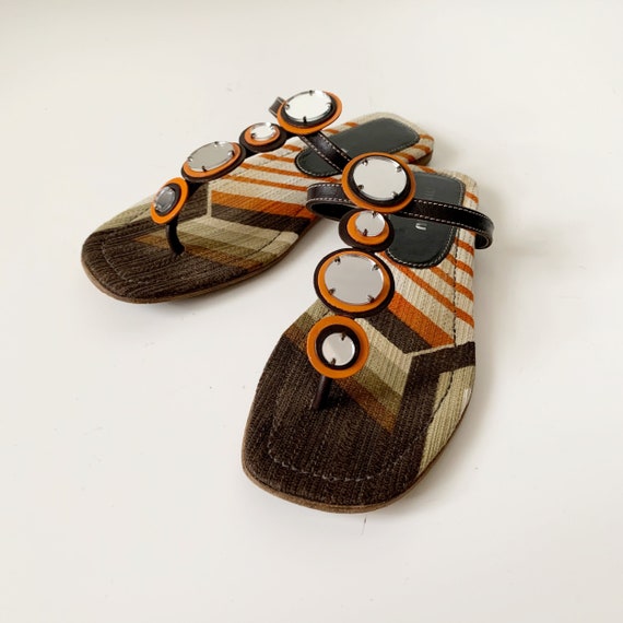 Miu Miu Archive Vintage Mirror Decoration Design Flat Sandal
