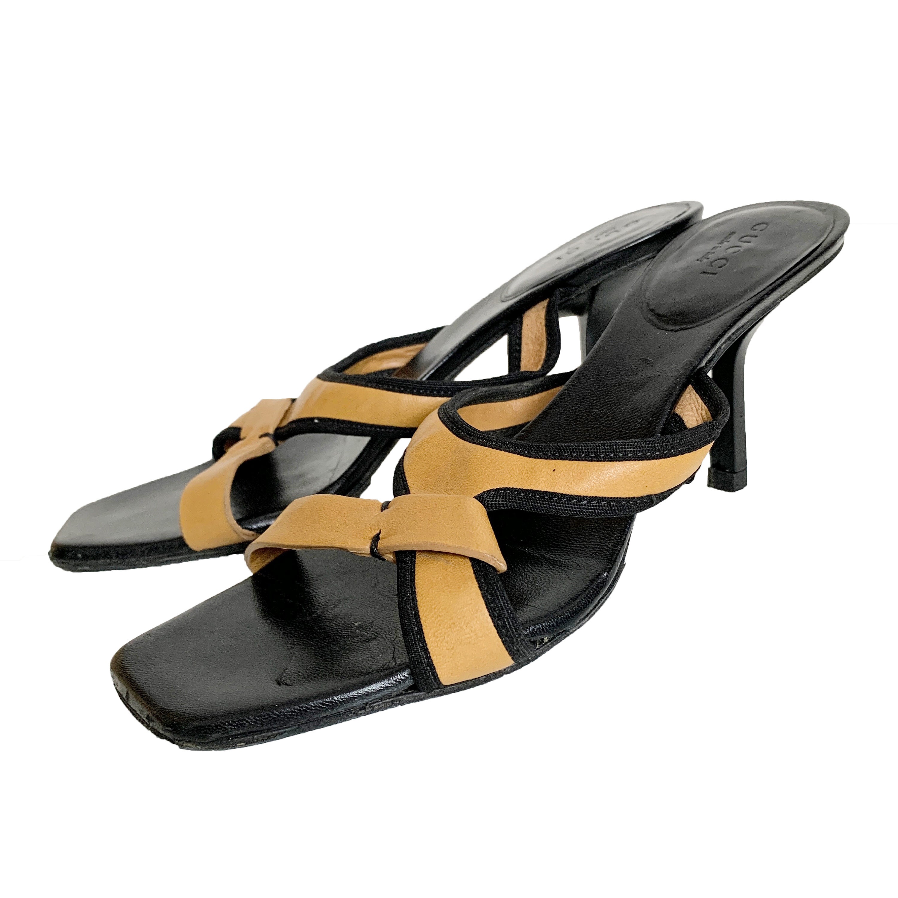 GUCCI トムフォード レザーサンダル GUCCI for Tom Ford vintage Black x camel bicolor leather sandals