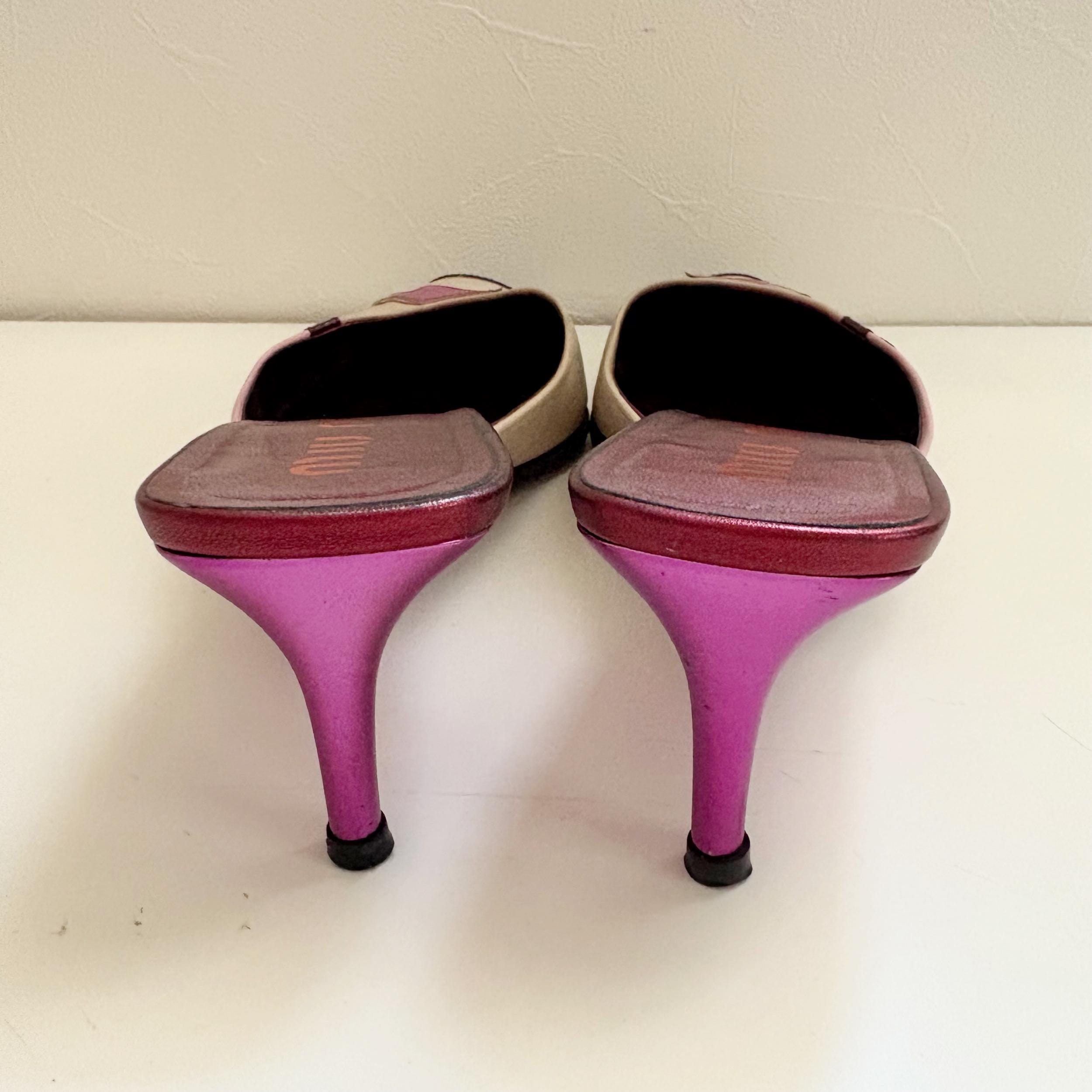 靴 archive MIUMIU Leather Square Toe Mules Miu Miu Archive Vintage Lightning Bolt Leather Mule Pumps - Etsy
