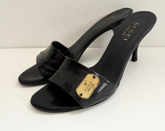 希少なヴィンテージグッチレディースサンダルヒールモノグラムGG