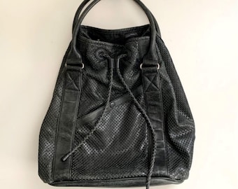 Miu Miu Vintage Cracking Leather Flower Pattern Studs Design Tote