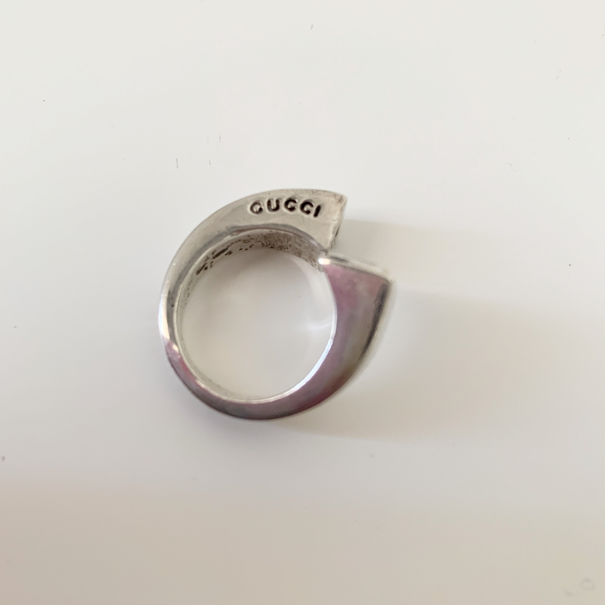 OLD GUCCI Line Stone Design Ring Silver