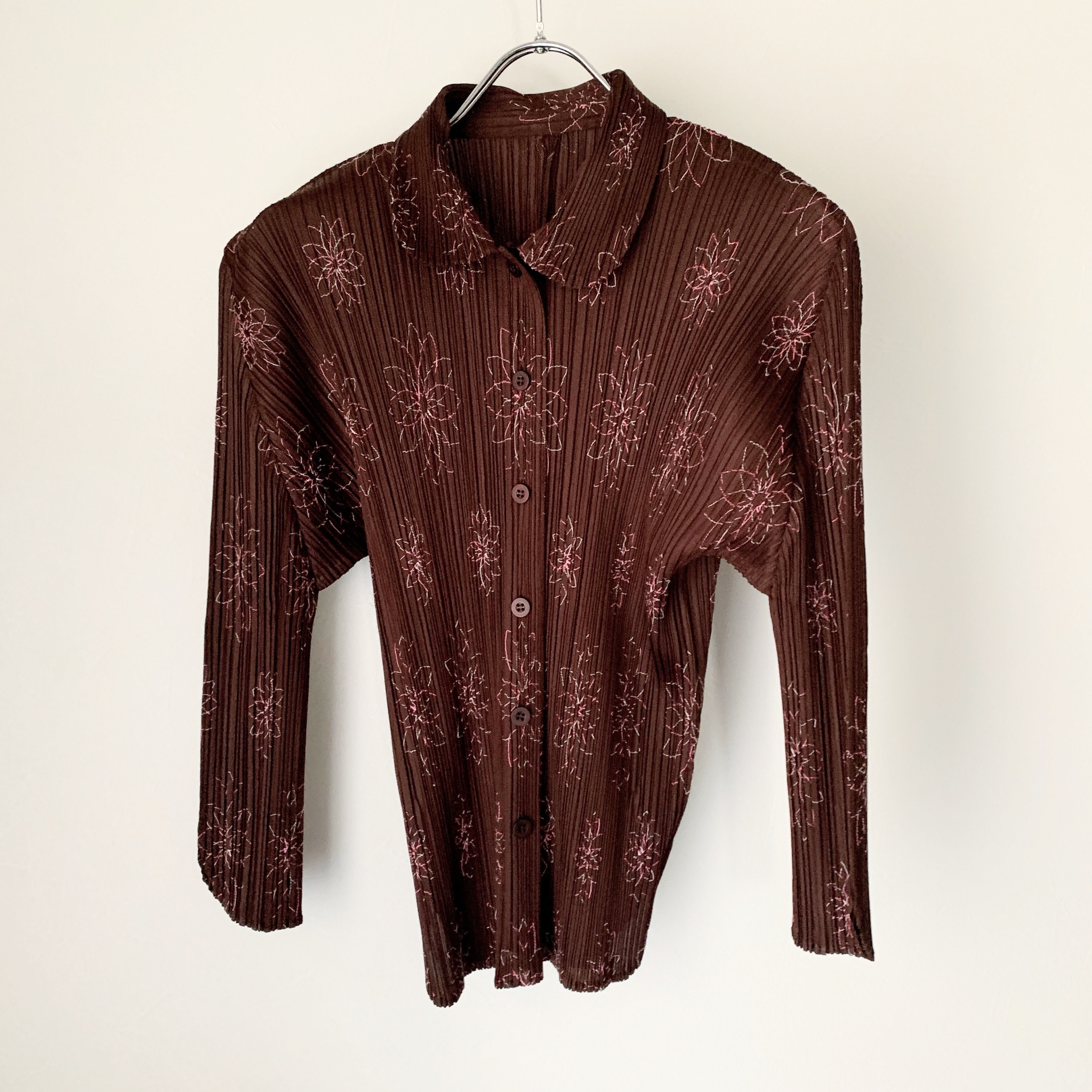 第一ネット PLEATS PLEASE Issey Miyake Flower Embroidery Long Sleeve トップス