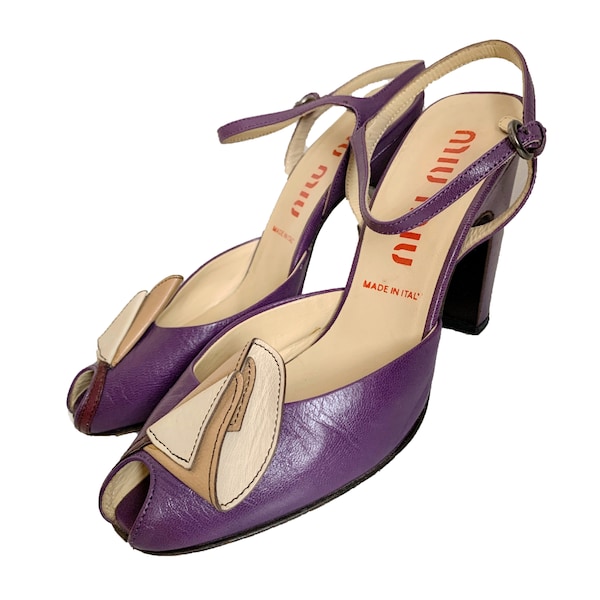 miu miu archive vintage flower design purple Leather Back strap sandals