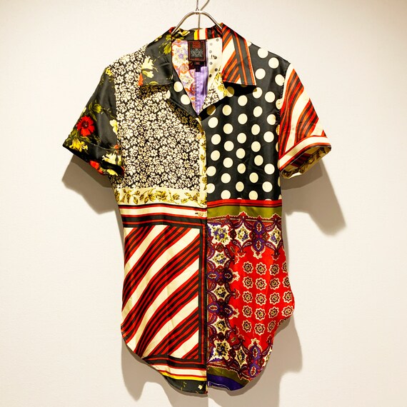 Jean Paul GAULTIER Multi patchwork print short sl… - image 1