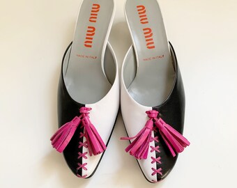 Miu Miu 1998 SS Archive Vintage Tassel Design Leather Mule