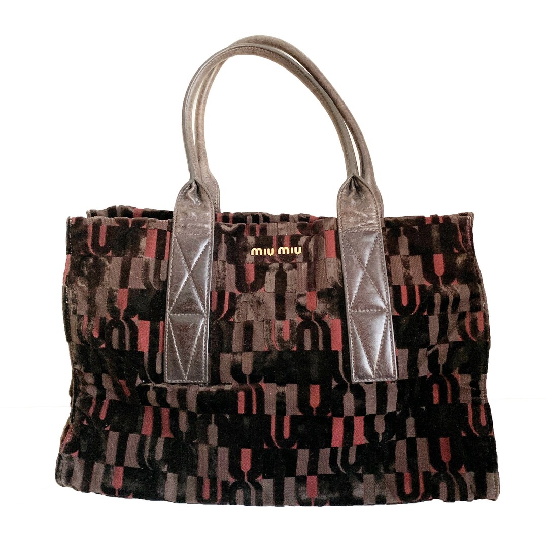 Miu Miu Vintage Velvet and Leather Logo Design Tote Handbag Etsy