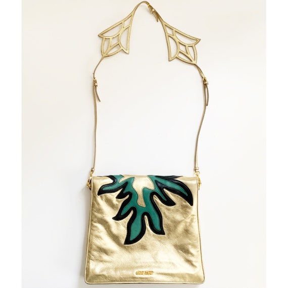 Buy Miu Miu Archive Vintage Metallic Leather Leaf Print Shoulder  