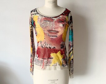 Jean Paul GAULTIER Vintage Power Net Mesh Art Print Top - Etsy