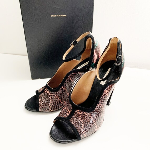Dries Van Noten Pink Python embossed strap sandals - image 2