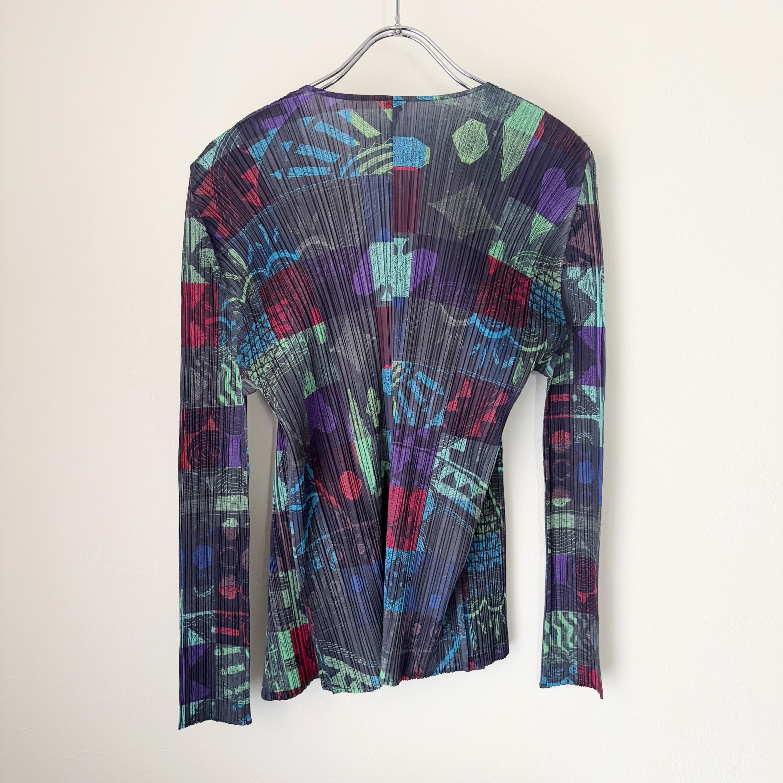 トップス PLEATS PLEASE Flower Printed Cardigan RARE Pleats Please Issey Miyake chiffon flower print