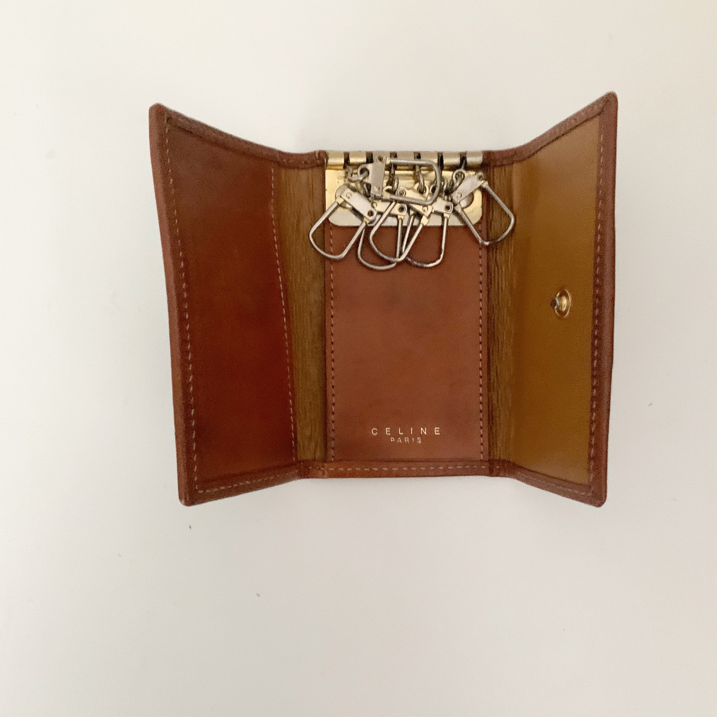小物 CELINE Logo Macadam Key Case CELINE Key Case Macadam Beige PVC x Leather Authentic USED