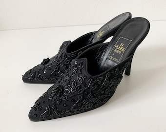 FENDI Flower & Beads Embroidery Decoration Mule Pumps - Etsy