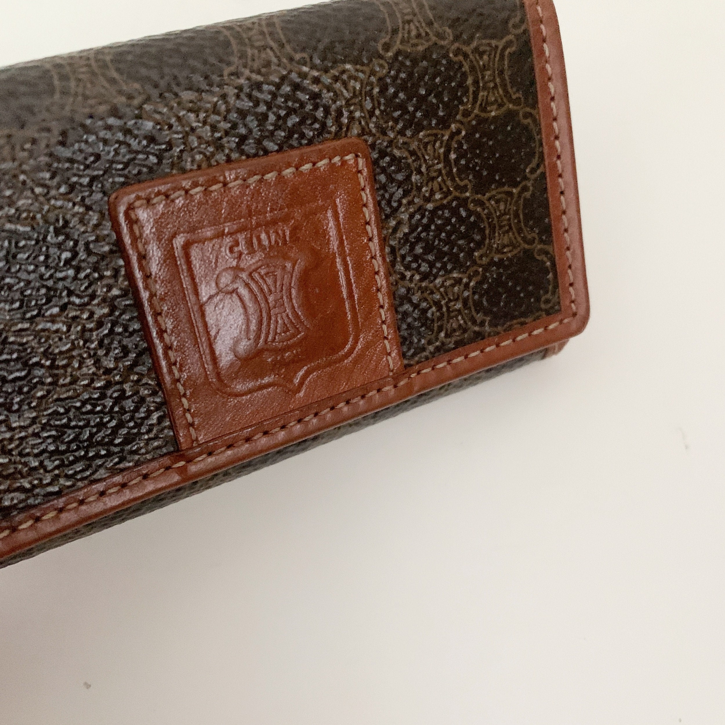 小物 CELINE Logo Macadam Key Case CELINE Key Case Macadam Beige PVC x Leather Authentic USED