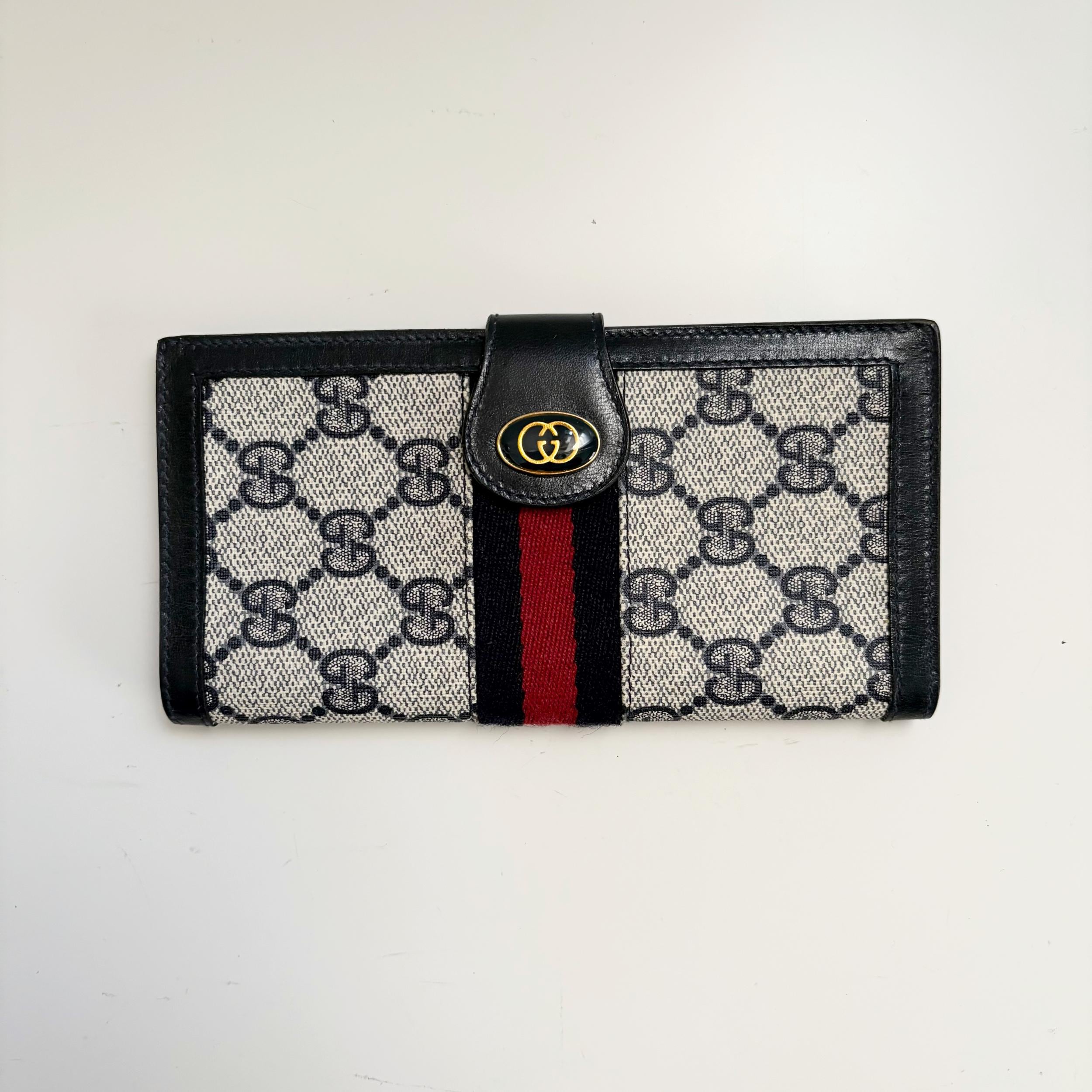 GUCCI レトロ　財布 GUCCI Vintage Sherry Line GG Logo Pattern Billfold Long Wallet - Etsy
