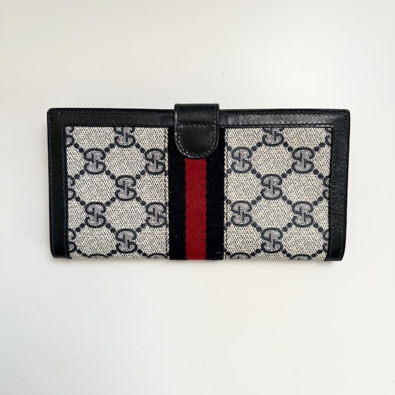 希少 GUCCI BillFold Wallet レトロ シグネチャー 折り財布 GUCCI Vintage Sherry Line GG Logo Pattern Billfold Long Wallet - Etsy