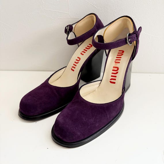 MIU MIU パープル スエード ハイヒール FW 1999 Miu Miu Archive Vintage Suede Strap Pumps - Etsy
