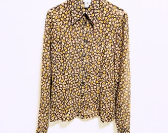 Dries Van Noten vintage Leaf pattern sheer silk blouse shirt