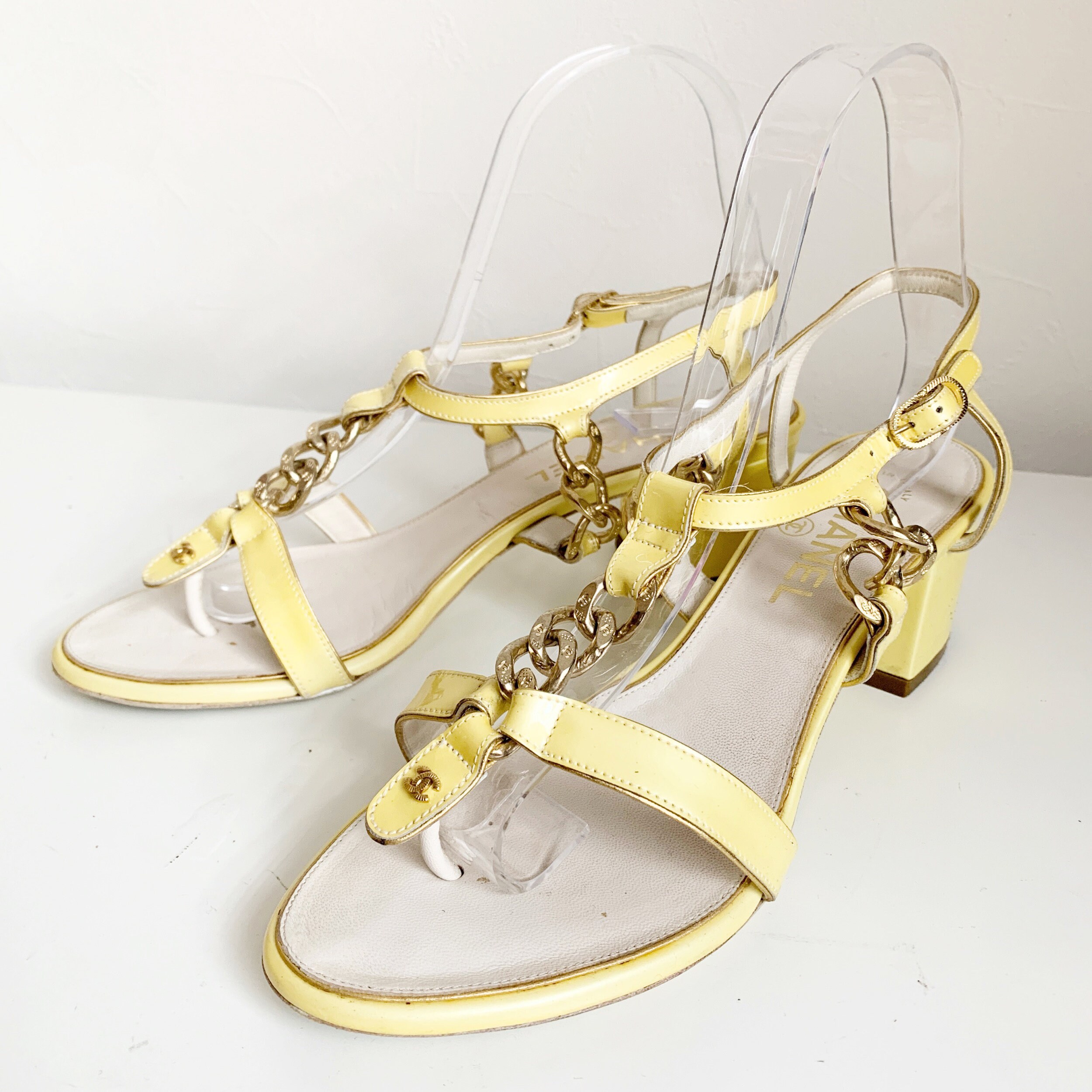 CHANEL Vintage Logo Gold Chain Patent Leather Strap Sandals -  Israel