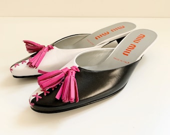 miu miu archive vintage tassel design leather mule pumps