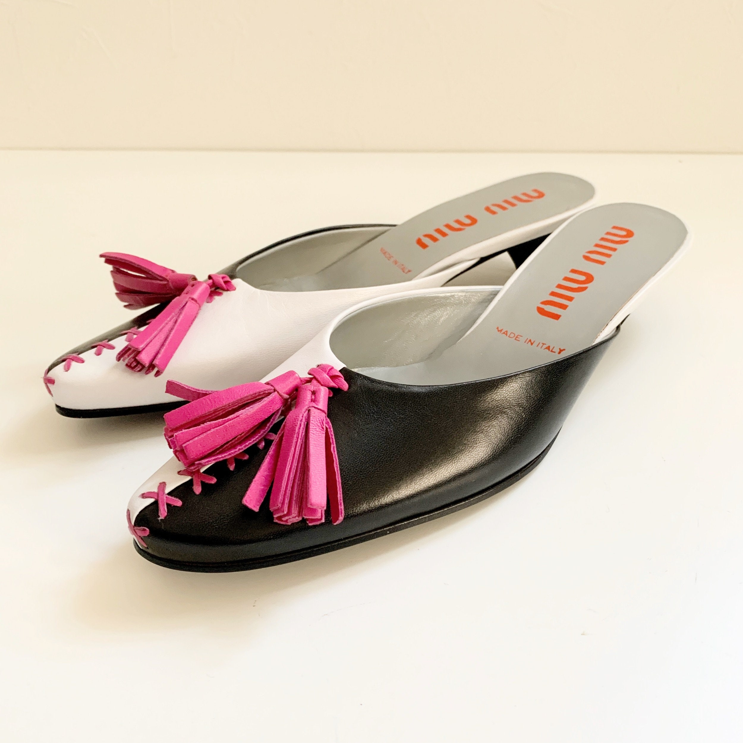 Miu Miu 1998 SS Archive Vintage Tassel Design Leather Mule Miu Miu 1998 SS Archive Vintage Tassel Design Leather Mule
