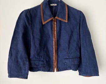 miu miu vintage Leather switch linen jacket