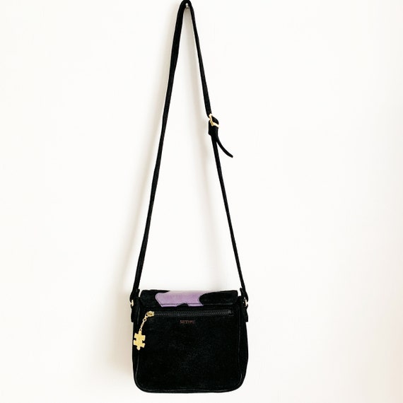MOSCHINO SUEDE LEATHER HANDBAG モスキーノ スエード レザー Moschino Genuine Leather Suede Handbag Black Jigsaw Puzzle