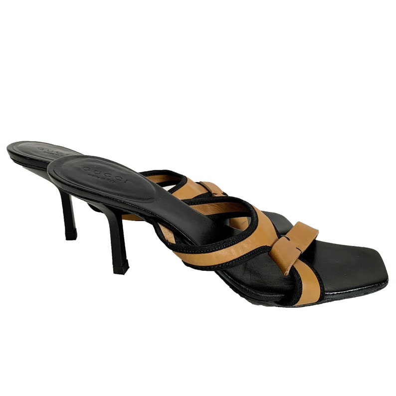 GUCCI for Tom Ford vintage Black x camel bicolor leather sandals image 4
