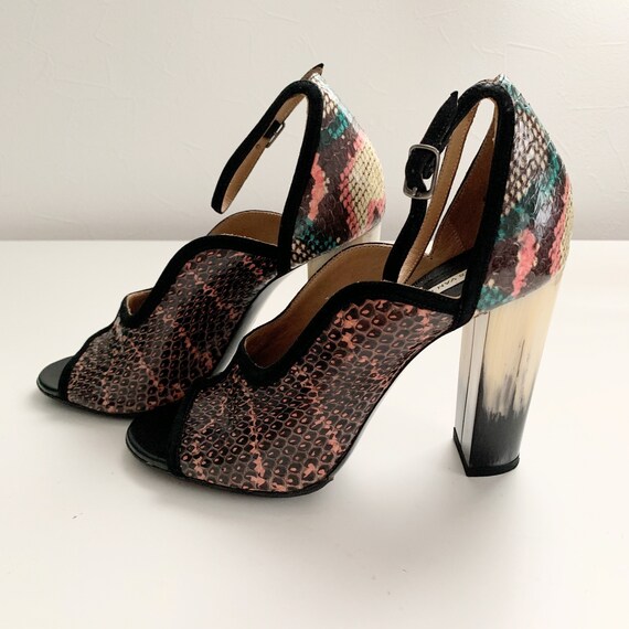 Dries Van Noten Pink Python embossed strap sandals - image 4
