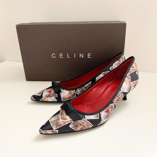 CELINE Landscape print ribbon pumps