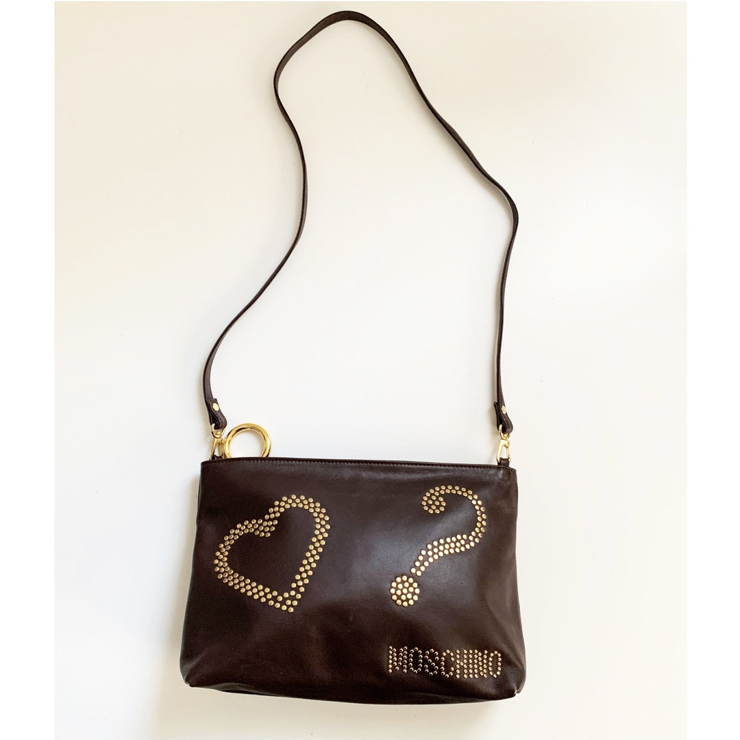 MOSCHINO Logo Gold Studs Design Leather Shoulder Bag - Etsy display picture 3