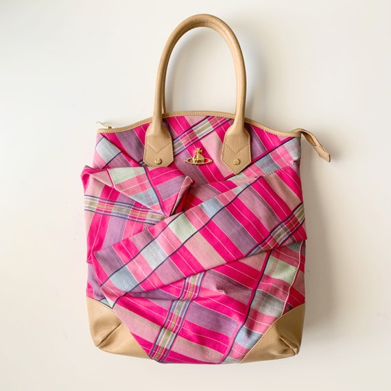 Vivienne Westwood Pink Plaid Orb Metal Handbag - image 1