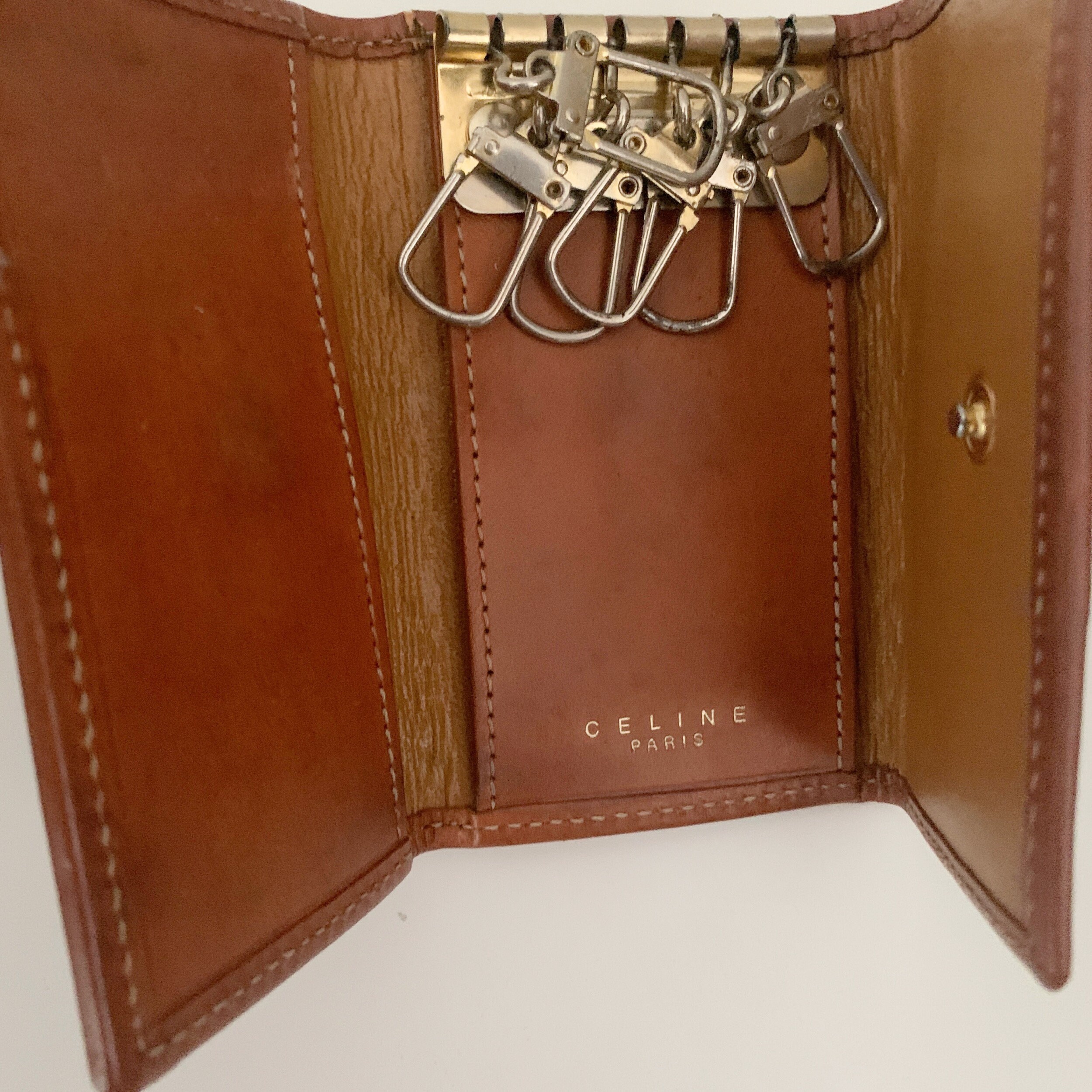 小物 CELINE Logo Macadam Key Case CELINE Key Case Macadam Beige PVC x Leather Authentic USED