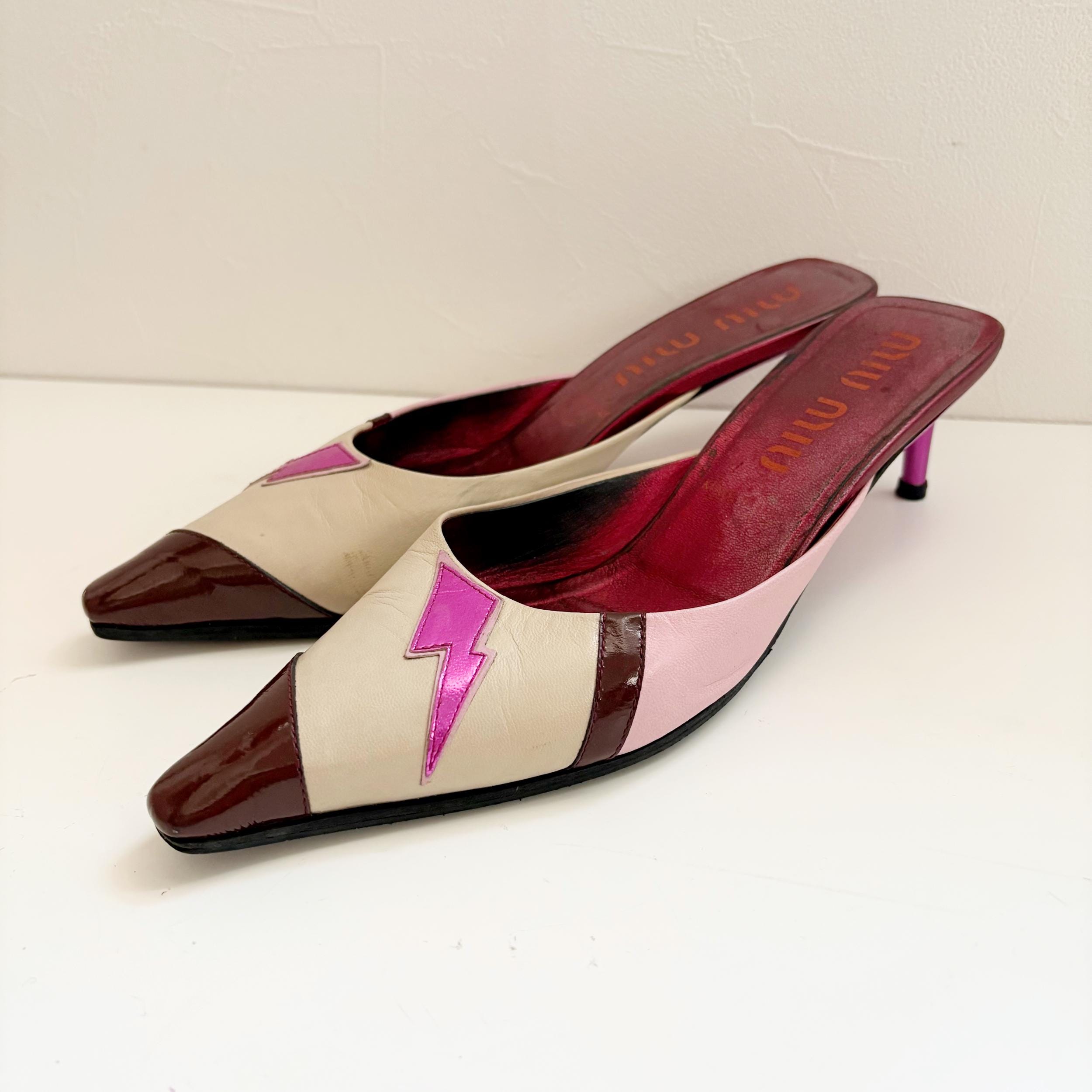 Miu Miu Archive Vintage Lightning Bolt Leather Mule Pumps - Etsy