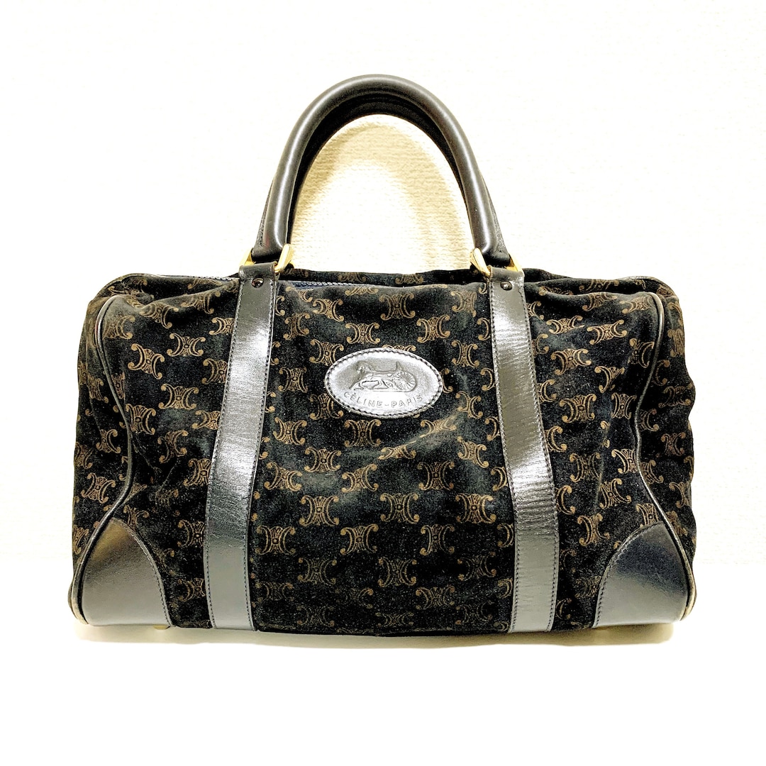 CELINE 関税込 Boston handbag CELINE Boston Bag Handbag Zipper Black Brown Canvas Leather